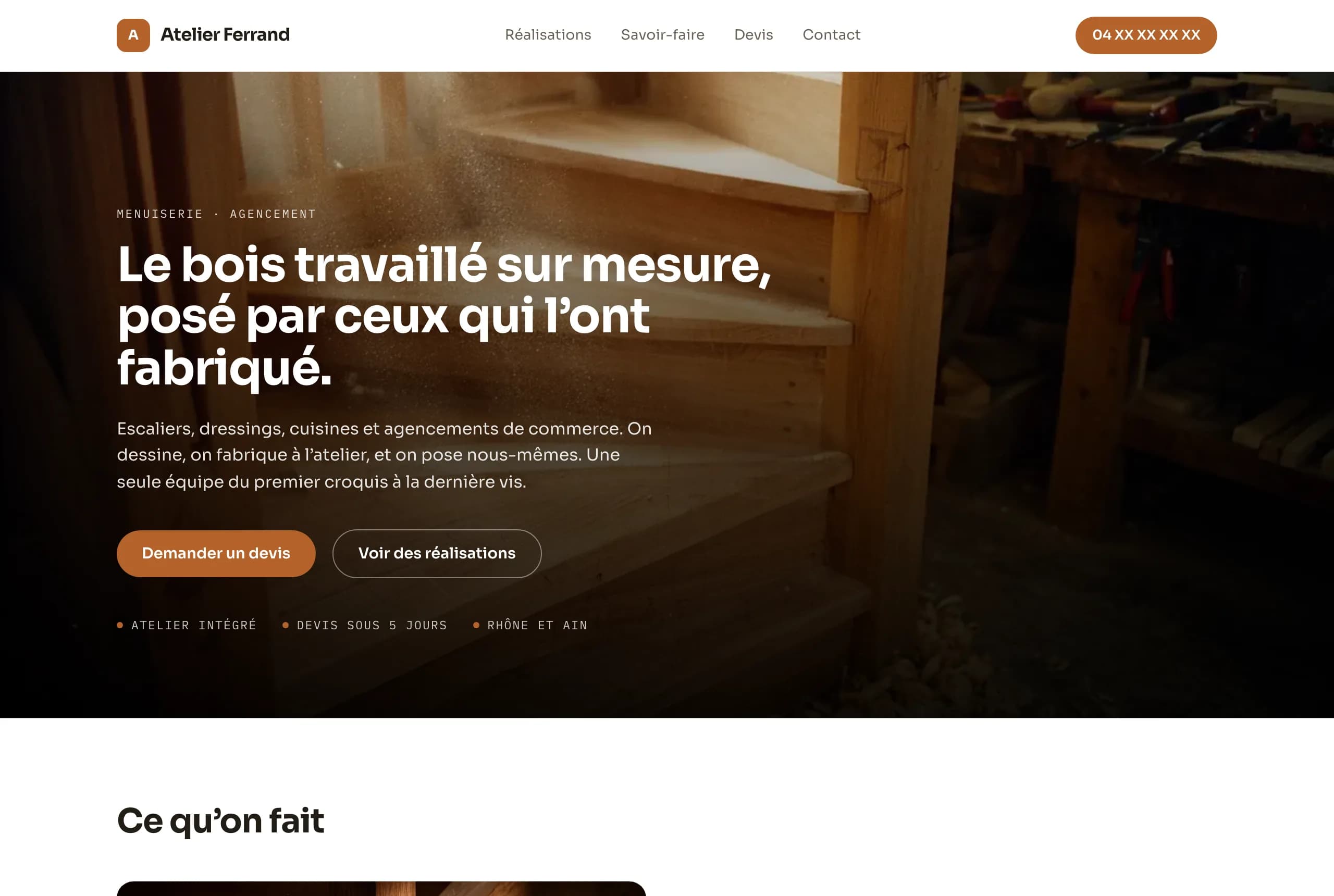 Aperçu du site de démonstration Atelier Ferrand
